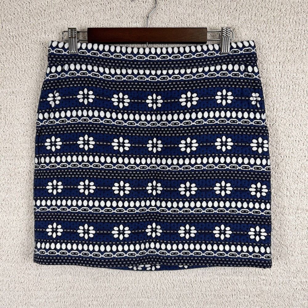 J. Crew Skirt Womens 6 Blue Floral Jacquard Lined Pencil Mini Back Zip‎ Pockets